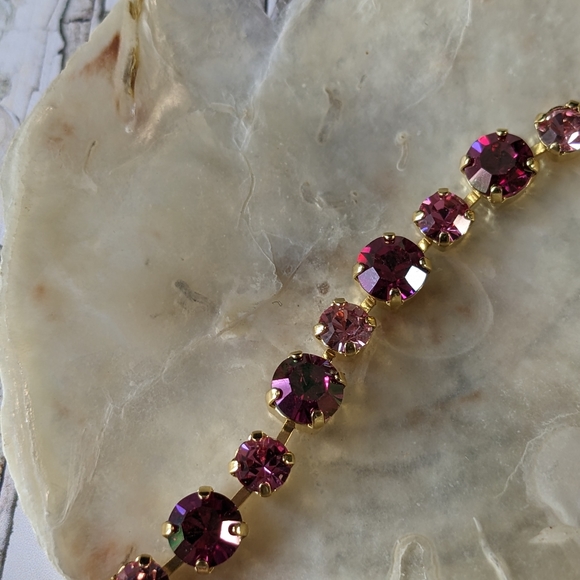 Metallic Pink Fuschia & Rose AB Swarovski Crystals in 14k Gold Plated Bracelet - Picture 4 of 5